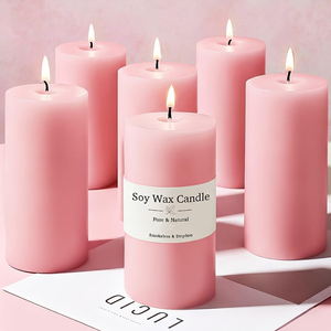 Pink Soy Wax Pillar Candles Handmade Natural Flameless Smokeless Unscented Women Gift for Baby Shower Wedding Christmas Home