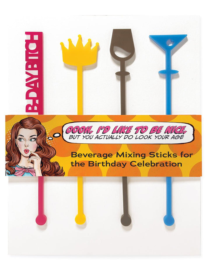Funny Retro Birthday Party Drink Stirrers Set of 4
