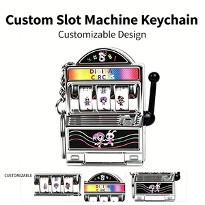 Custom Cartoon Mini Slot Machine Keychain Fully Personalizable Lightweight Digital Print Machine Keyring Working Pull