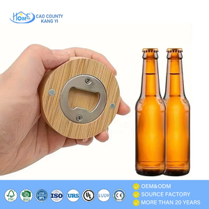 Natural Bamboo Wooden Magnet Bottle Opener Round Magnetic Beer Opener
