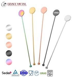 Custom Logo Colors Stainless Steel Drink Swizzle Stick Silver Gold Cocktail Picks