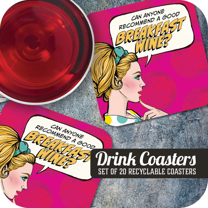 Breakfast Wine Paper Coaster Set 10-Pack