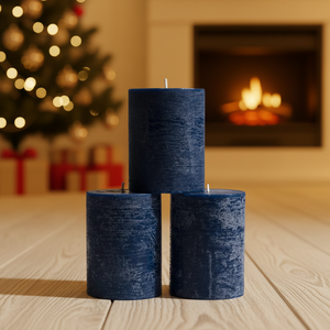 Handmade Soy Wax 7.6x10.2 cm Pillar Candles Set 3 Decorative Unscented No Drip Wedding Home Interior Large Dark Blue